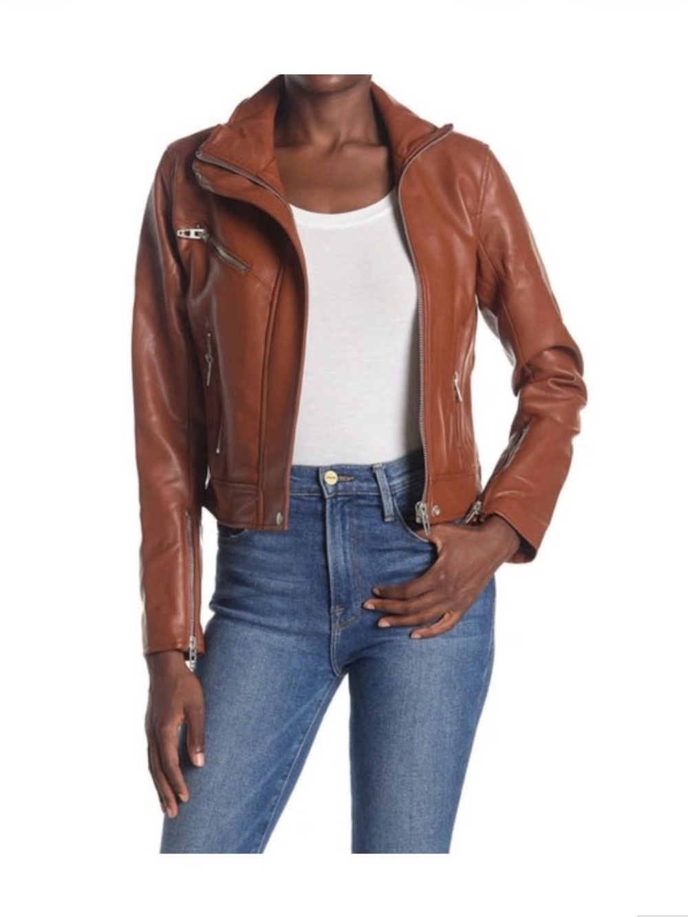 (BlankNYC) Cognac Leather Moto Jacket XS ✨NWT✨